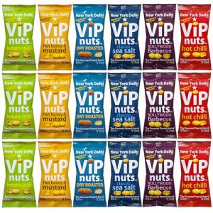 New York Delhi ViPnuts, Selection Box (18 x 63g) 6 to 7 Flavours, Hot chilli, Lemon, BBQ, Honey & Mustard, Cheese & Onion, Classic, Dry Roasted Flavoured Peanut, High Protein. 18 assorted Packs
