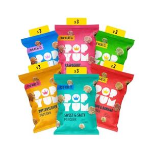 POPYUM Popcorn Variety Box 18-Pack of 23g Bags | Vegan, Gluten-Free Multipack Snacks | Dairy-Free, Low-Calorie Snack Pack | Kosher & Halal Movie Night Popcorn Box