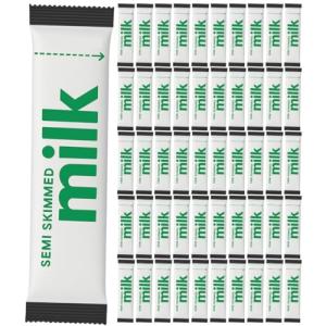 Milk Sachet Bundle – 50 x UHT Semi Skimmed Milk Sticks – Long Life Individual Portions for Coffee, Tea, Travel, Hotel, Office – WoodzyCo Exclusive