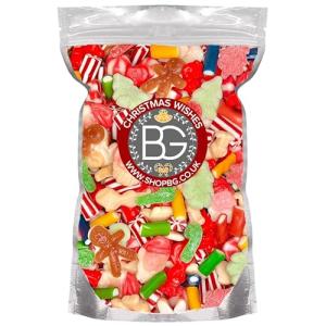 BG Christmas Wishes Pick & Mix Sweets - Retro Xmas Candy Sweeties Christmas Pick n Mix Jelly, Gummy, Fizzy Santa Xmas Assortment, 800g Gift Pouch