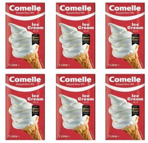 Comelle Ice Cream Mix Vanilla Soft Serve | Instant Ready to Freeze | UHT | Long Life Dairy Skimmed Milk | Sundea Mousse Dessert Shake | (With Greetings from Lucky Boy (6 Pack, 6000, millilitre)