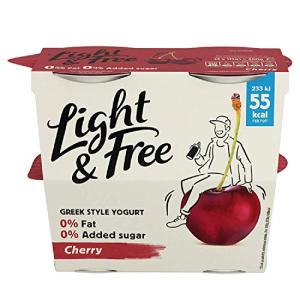 Light & Free Cherry, 0% Fat and No Added Sugar, Greek Style Yoghurt, 4x115g