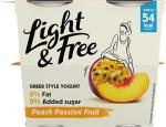 Light & Free Peach & Passion Fruit, 0% Fat and No Added Sugar, Greek Style Yoghurt, 4x115g