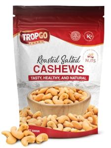 Tropgo Roasted Cashew Nuts 500g - Packed Fresh, Lightly Salted Cashews with Fibre, Protein and Minerals, Perfect for Snacking - Kosher Approved Cashews - Bulk Buy Nuts