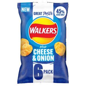 Walkers Less Salt Mild Cheese & Onion Multipack Crisps 6 x 25g