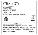 BELLA 2L 5-in-1 Manual Air Fryer, Matte Black