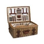 PICNIC TIME Charleston Luxury Wicker Picnic Basket for 4 with Blanket and Deluxe Set, Beige Canvas