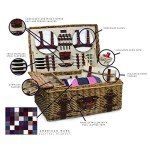 PICNIC TIME Charleston Luxury Wicker Picnic Basket for 4 with Blanket and Deluxe Set, Beige Canvas