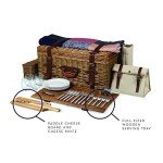 PICNIC TIME Charleston Luxury Wicker Picnic Basket for 4 with Blanket and Deluxe Set, Beige Canvas