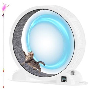 LotFun 41” Cat Exercise Wheel with Pedometer, Cat Running Wheel for Indoor Cats, 10 Minutes Fast and Easy Installation, Cat Treadmill for Cat's Fitness & Health, Suitable for Most Cats(White)