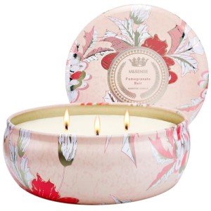 M&SENSE Soy Scented Candles for Home 12oz, 3 Wick Highly Scented 40 Hours Long Lasting, Pomegranate Scented Portable Tin Candles for Travel, Spa, Bath, Yoga