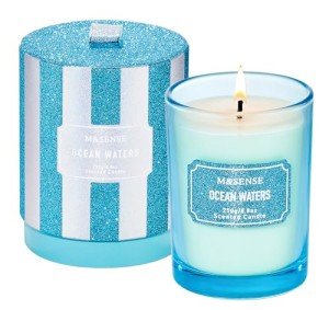 M&SENSE Ocean Water Scented Candles, Classic Size 8.8 oz Glitter Jar Candles, Holiday Candles Gifts for Women, Strong Scented Natural Soy Candle for Winter Home Decor, 50 Hours Long Burning Candles