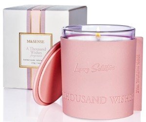 M&SENSE Soy Scented Candles for Home, Rose & Berries Scented Jar Candle 40 Hours Long Lasting 7.4oz, Leather Wrapped Luxury Candle Gifts for Women, Natural Aromatherapy Candles for Relaxation