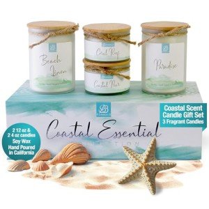 BB Candles Coastal Essentials Scented Candle Gift Set, Decorative Candles for Home Decor, Long Burning Candles Set - 4 Candles 74 Value (Beach Linen, Paradise, Coral Reef, and Coastal Pear)