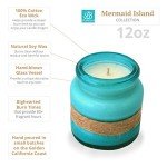 BB Candles Mermaid Island Hand Poured Candle, Turquoise Bay Glass, Coastal Pear Scent, Natural Soy Artisan Candle, Fragrant Coastal Candle with Strong Scents, 13oz, 80+ Hours Burn Time