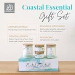 BB Candles Coastal Essentials Scented Candle Gift Set, Decorative Candles for Home Decor, Long Burning Candles Set - 4 Candles 80 Value(Sea Lavender, Lotus Garden, Eucalyptus Tea, and Coconut Vetiver)