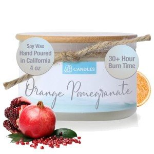 BB Coastal Essentials Natural Soy Hand Poured Candle, Orange Pomegranate, Fragrant Coastal Candle with Strong Scents, Artisan, 4oz, 30+ Hours Burn Time