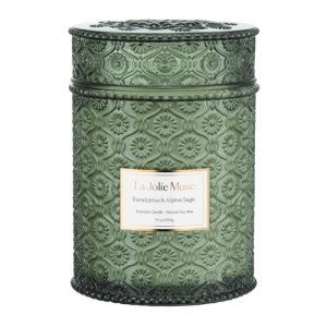 LA JOLIE MUSE Scented Candles Eucalyptus & Alpine Sage, Large Wood Wicked Candles, Decorative Candles in Glass, Natural Soy Wax, 90 Hours Long Burning, 19oz