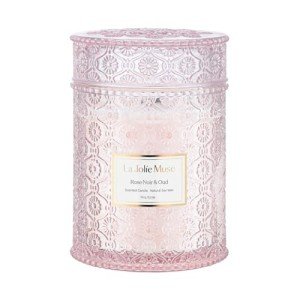 LA JOLIE MUSE Rose Noir & Oud Candle, Valentines Candles Gift for Women, Rose Scented Candle, Wood Wicked Candle, Pink Candles for Home Scented, Large Candle, Long Burning Time, 19 Oz