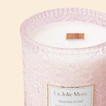 LA JOLIE MUSE Rose Noir & Oud Candle, Valentines Candles Gift for Women, Rose Scented Candle, Wood Wicked Candle, Pink Candles for Home Scented, Large Candle, Long Burning Time, 19 Oz