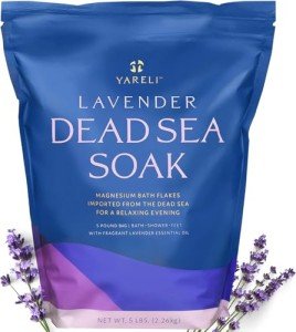 Yareli Dead Sea Bath & Foot Soak, Lavender Magnesium Bath Salt Flakes, Alternative to Epsom Salt, 5lbs with Over 250,000mg of Elemental Magnesium Per Bag