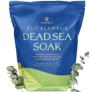 Yareli Dead Sea Bath & Foot Soak, Eucalyptus Magnesium Bath Salt Flakes, Alternative to Epsom Salt, 5lbs with Over 250,000mg of Elemental Magnesium Per Bag
