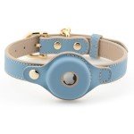 NINA WOOF Cupertino Dog Collar and Leash Bundle (Extra Small) - Vegan Leather Dog Collar Compatible with Airtag 2021 with Handcrafted Leather Leash for Dogs in a Stylish European Design - Baby Blue