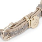 NINA WOOF London Vegan Leather Dog Collar and Leash Bundle (Small) - Luxury Cute Dog Collar and Dog Lead - Soft Padded and Adjustable for Small, Medium, and Large Dogs - Grey Over Beige