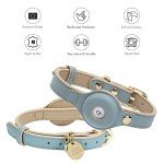 NINA WOOF Cupertino Dog Collar and Leash Bundle (Extra Small) - Vegan Leather Dog Collar Compatible with Airtag 2021 with Handcrafted Leather Leash for Dogs in a Stylish European Design - Baby Blue