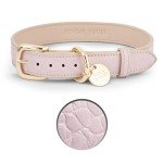 NINA WOOF Milan Genuine Vegan Leather Dog Collar and Leash Bundle (Medium) - Soft Padded Collar with Adjustable Buckle Bundled with a Matching Long Dog Leash for Small, Medium, and Large Dogs - Lilac