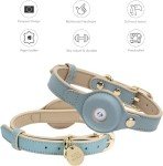 NINA WOOF Cupertino Dog Collars, Harnesses & Leashes Made from Vegan Leather with Dog Tracker Device Holder Adjustable Dog Collar - Color Blue, Medium