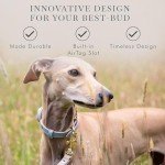 NINA WOOF Cupertino Dog Collars, Harnesses & Leashes Made from Vegan Leather with Dog Tracker Device Holder Adjustable Dog Collar - Color Blue, Medium