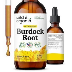 Wild & Organic Burdock Root Tincture - Liquid Supplement for Detox Cleanse, Antioxidant, Digestive Support - Burdock Root Extract Drops - Vegan, Sugar & Alcohol-Free - 2 fl oz