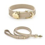 Copenhagen Leather Dog Collar - Handmade with Vegan Soft Leather Round Padded Collar Extra Small - Leather Dog Leash - Cupertino - Slim Leash - Beige - 4ft