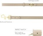 NINA WOOF Leather Dog Leash - Slim Leash Soft Dog Collars 4ft & Leather Poop Bag Holder Dispenser - Pet Diaper & Poop Bags Small Pouch Holder - Cupertino Beige