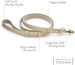 NINA WOOF Leather Dog Leash - Slim Leash Soft Dog Collars 4ft & Leather Poop Bag Holder Dispenser - Pet Diaper & Poop Bags Small Pouch Holder - Cupertino Beige