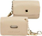 NINA WOOF Leather Dog Leash - Slim Leash Soft Dog Collars 4ft & Leather Poop Bag Holder Dispenser - Pet Diaper & Poop Bags Small Pouch Holder - Cupertino Beige