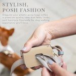 NINA WOOF Leather Dog Leash - Slim Leash Soft Dog Collars 4ft & Leather Poop Bag Holder Dispenser - Pet Diaper & Poop Bags Small Pouch Holder - Cupertino Beige