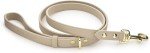 NINA WOOF Leather Dog Leash - Slim Leash Soft Dog Collars 4ft & Leather Poop Bag Holder Dispenser - Pet Diaper & Poop Bags Small Pouch Holder - Cupertino Beige