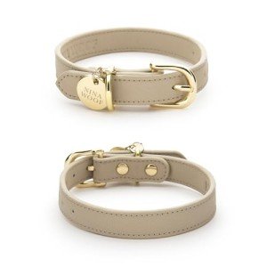 NINA WOOF Copenhagen Leather Dog Collar - Handmade with Vegan Soft Leather Round Padded Collar with Adjustable Buckle for Extra Small, Small, Medium, and Large Dogs - Color Beige, Large