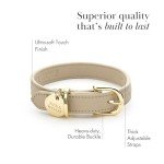 NINA WOOF Copenhagen Leather Dog Collar - Handmade with Vegan Soft Leather Round Padded Collar with Adjustable Buckle for Extra Small, Small, Medium, and Large Dogs - Color Beige, Large
