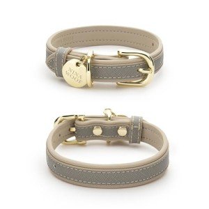 Nina Woof London Vegan Leather Dog Collar - Luxury Cute Dog Collar Adjustable Buckle Collar for Dogs, Dog Collar for Small Dogs to Dog Collar for Large Dogs - Padded Grey Over Beige, Extra Small