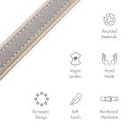 Nina Woof London Vegan Leather Dog Collar - Luxury Cute Dog Collar Adjustable Buckle Collar for Dogs, Dog Collar for Small Dogs to Dog Collar for Large Dogs - Padded Grey Over Beige, Extra Small