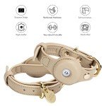NINA WOOF Cupertino Dog Collar and Leash Bundle (Extra Small) - Vegan Leather Dog Collar Compatible with Airtag 2021 with Handcrafted Leather Leash for Dogs in a Stylish European Design - Beige