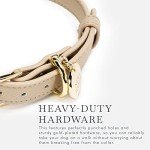 NINA WOOF Cupertino Dog Collars, Harnesses & Leashes Made from Vegan Leather with Dog Tracker Device Holder Adjustable Dog Collar (Small, Beige)