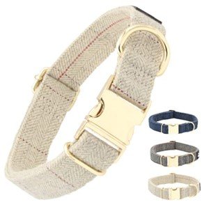 Fuzzy Friends Beige Wool Collar. A hypoallergenic, designer dog collar with gold metal buckle. This elegant boho dog collar is a comfortable dog collar and perfect girl dog collar or boy dog collar