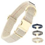 Fuzzy Friends Beige Wool Collar. A hypoallergenic, designer dog collar with gold metal buckle. This elegant boho dog collar is a comfortable dog collar and perfect girl dog collar or boy dog collar