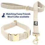 Fuzzy Friends Beige Wool Collar. A hypoallergenic, designer dog collar with gold metal buckle. This elegant boho dog collar is a comfortable dog collar and perfect girl dog collar or boy dog collar