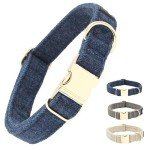 Fuzzy Friends Blue Wool Collar. A Hypoallergenic, Designer Dog Collar with Gold Metal Buckle. This Elegant Boho Dog Collar is a Comfortable Dog Collar and Perfect Girl Dog Collar or boy Dog Collar