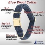 Fuzzy Friends Blue Wool Collar. A Hypoallergenic, Designer Dog Collar with Gold Metal Buckle. This Elegant Boho Dog Collar is a Comfortable Dog Collar and Perfect Girl Dog Collar or boy Dog Collar